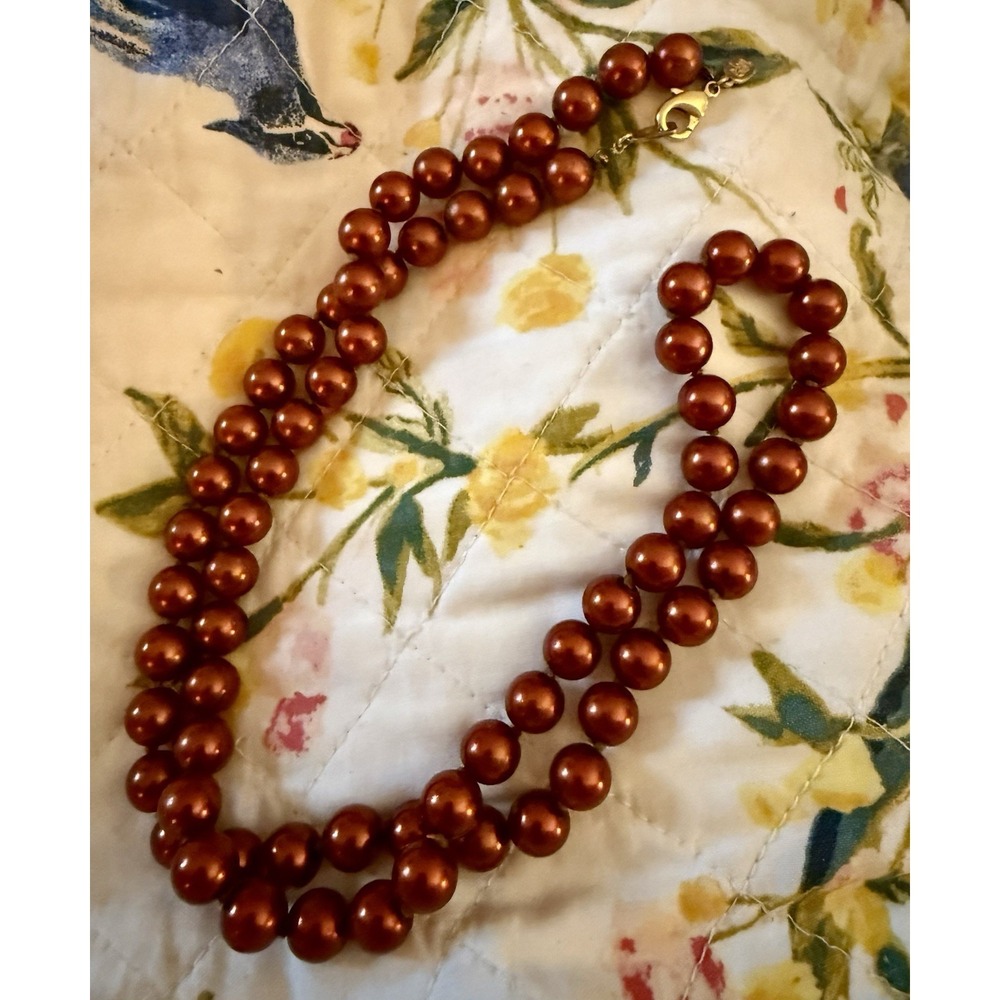 Vintage Joans Rivers Faux Copper Pearl Dressy Party Evening Statement Necklace